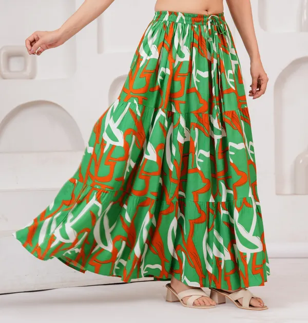 Green_Rayon_Printed_Flared_Maxi_Skirt_For_Women