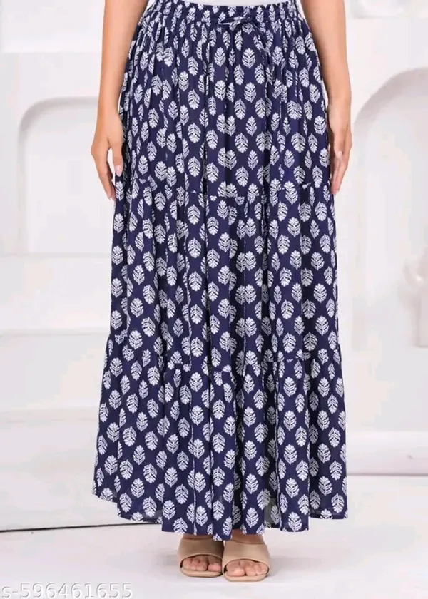Navy_Rayon_Leaf_Print_Flared_Maxi_Skirt_For_Women