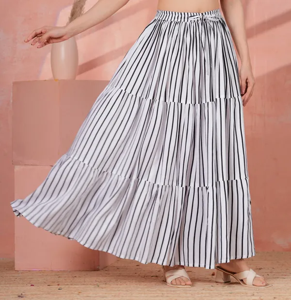 White_Rayon_Striped_Flared_Maxi_Skirt_For_Women