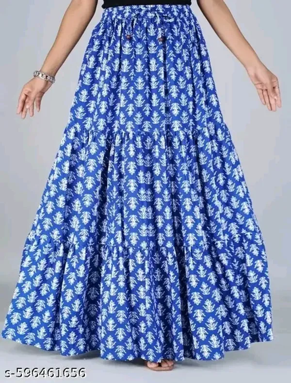 Blue_Rayon_Botanical_Print_Flared_Maxi_Skirt_For_Women