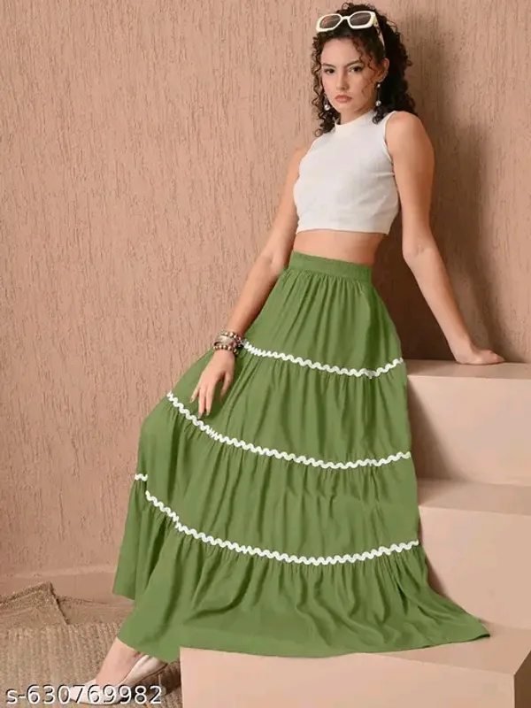 Green_Rayon_Tiered_Flared_Maxi_Skirt_For_Women