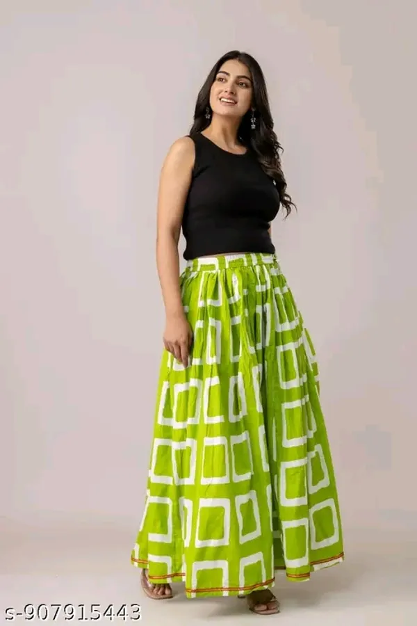 Green_Rayon_Geometric_Print_Flared_Maxi_Skirt_For_Women