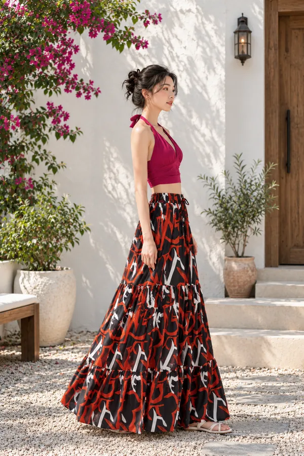 Multicolor_Rayon_Printed_Halter_Crop_Top_And_Maxi_Skirt_Set_For_Women