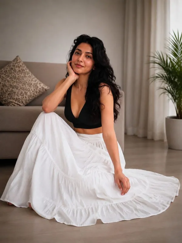 White_Rayon_Tiered_Flared_Maxi_Skirt_For_Women