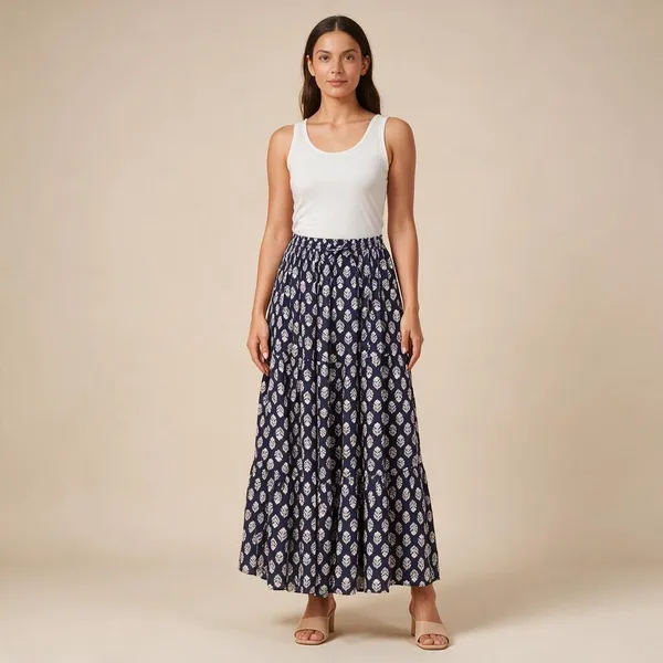 Navy_Rayon_Leaf_Print_Flared_Maxi_Skirt_For_Women