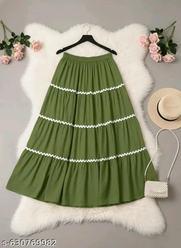 Green_Rayon_Tiered_Flared_Maxi_Skirt_For_Women