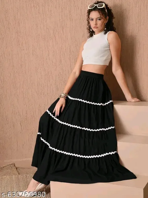 Black_Rayon_Tiered_Flared_Maxi_Skirt_For_Women