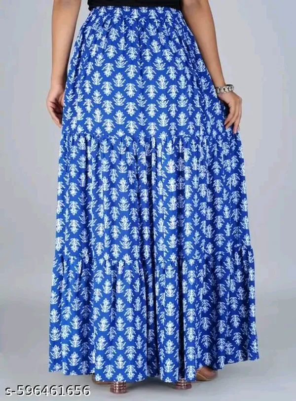 Blue_Rayon_Botanical_Print_Flared_Maxi_Skirt_For_Women