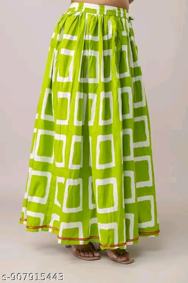 Green_Rayon_Geometric_Print_Flared_Maxi_Skirt_For_Women