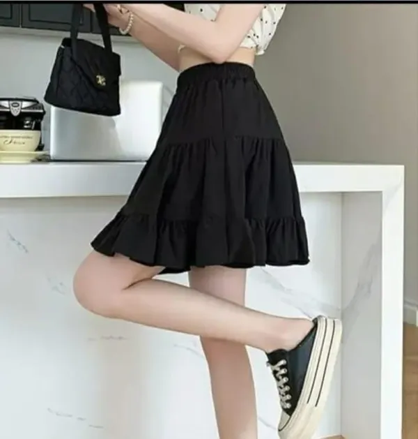 Black_Rayon_Tiered_Mini_Skirt_For_Women