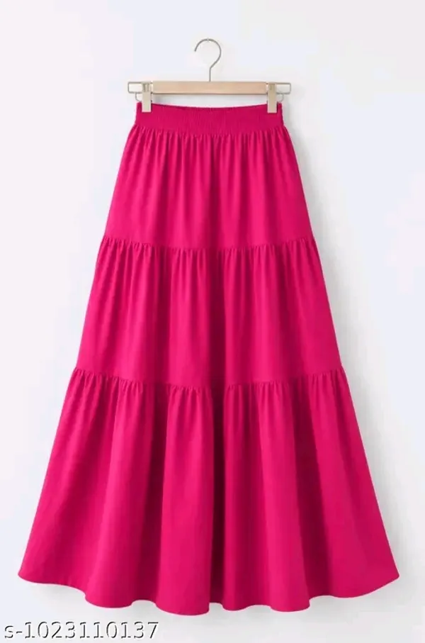 Pink_Rayon_Tiered_Flared_Maxi_Skirt_For_Women