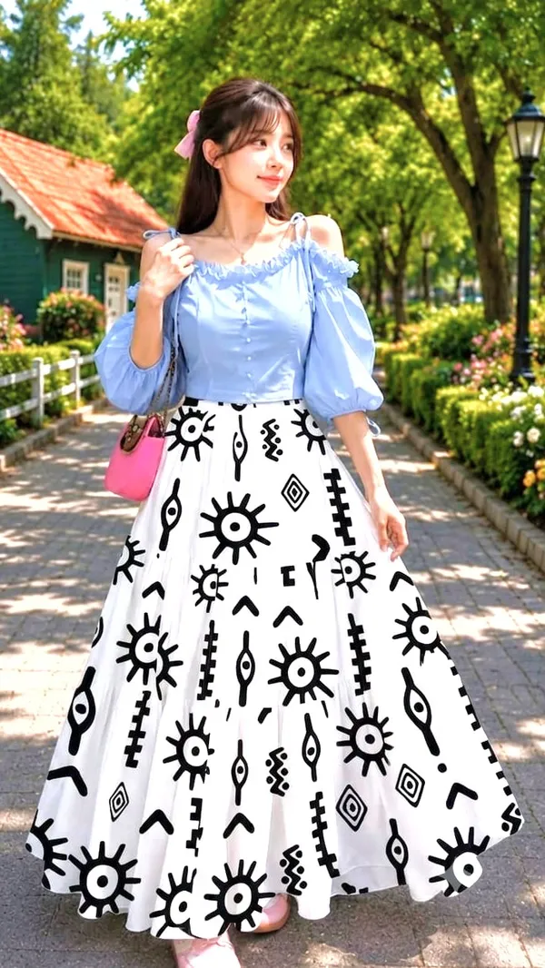 White_Rayon_Off_Shoulder_Printed_Maxi_Skirt_Set_For_Women