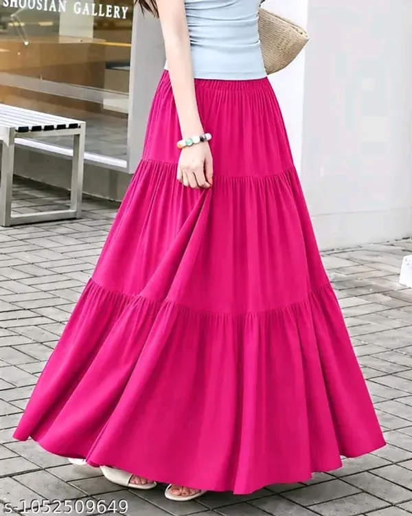 Pink_Rayon_Tiered_Flared_Maxi_Skirt_For_Women
