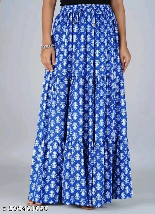 Blue_Rayon_Botanical_Print_Flared_Maxi_Skirt_For_Women