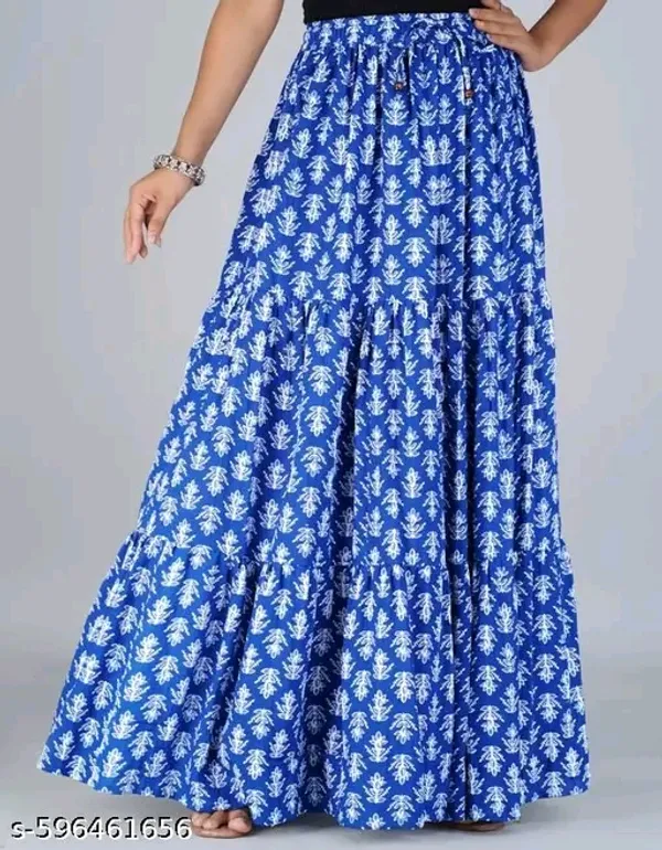 Blue_Rayon_Botanical_Print_Flared_Maxi_Skirt_For_Women