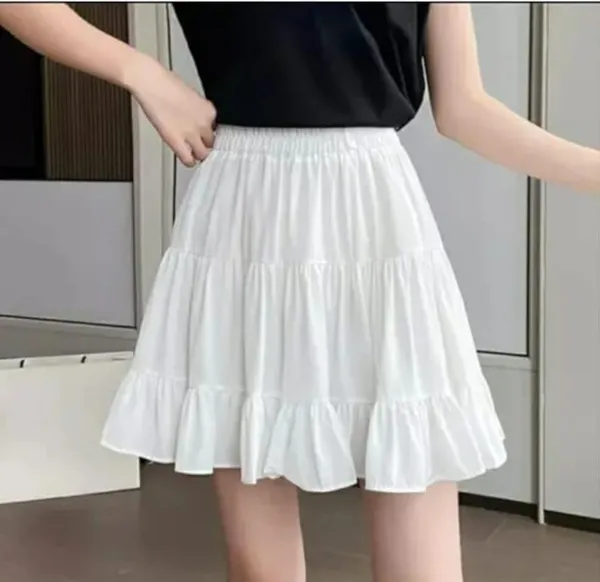 White_Rayon_Tiered_Flared_Skirt_For_Women