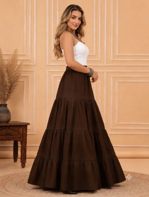 Brown_Rayon_Tiered_Flared_Maxi_Skirt_For_Women