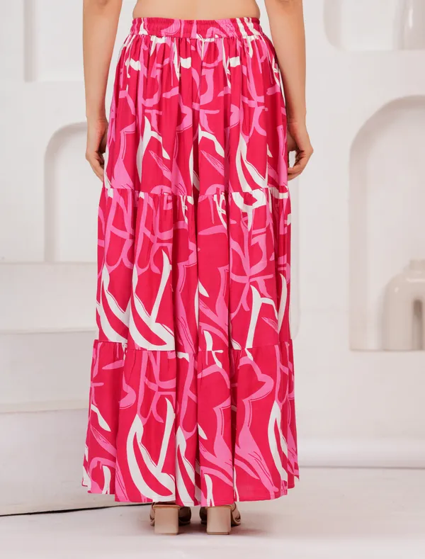 Pink_Rayon_Printed_Flared_Tiered_Skirt_For_Women