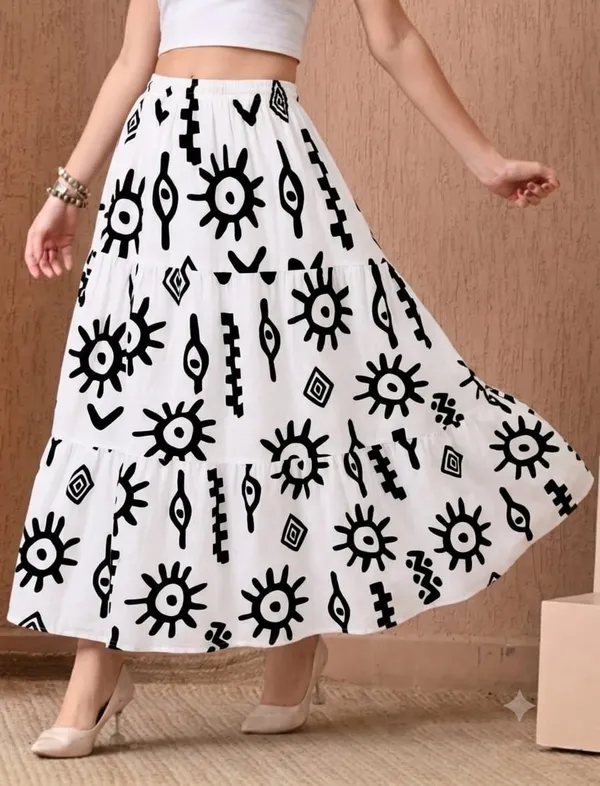 White_Rayon_Printed_Flared_Maxi_Skirt_For_Women