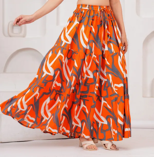 Orange_Rayon_Printed_Flared_Maxi_Skirt_For_Women