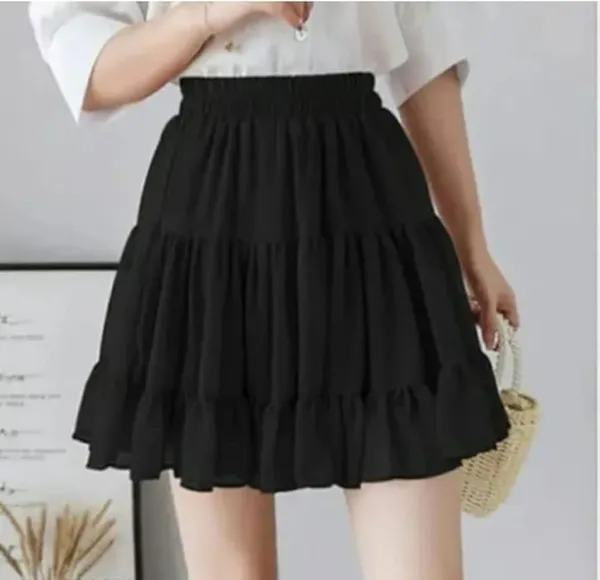 Black_Rayon_Tiered_Mini_Skirt_For_Women