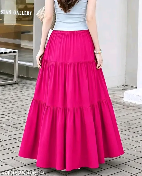 Pink_Rayon_Tiered_Flared_Maxi_Skirt_For_Women