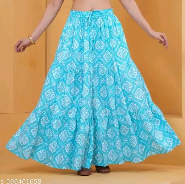 Turquoise_Rayon_Printed_Flared_Maxi_Skirt_For_Women