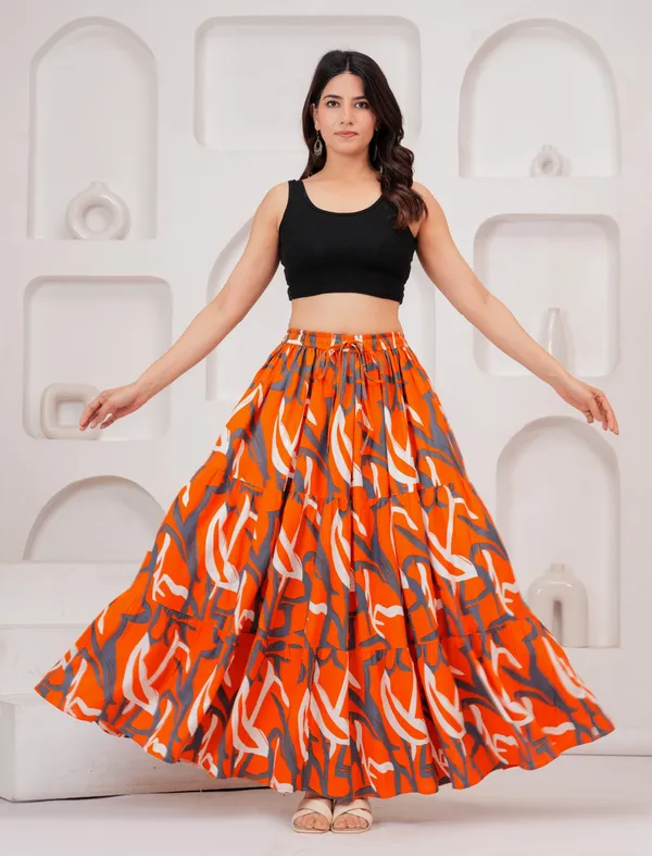 Orange_Rayon_Printed_Flared_Maxi_Skirt_For_Women