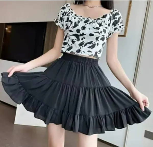 Black_Rayon_Tiered_Mini_Skirt_For_Women