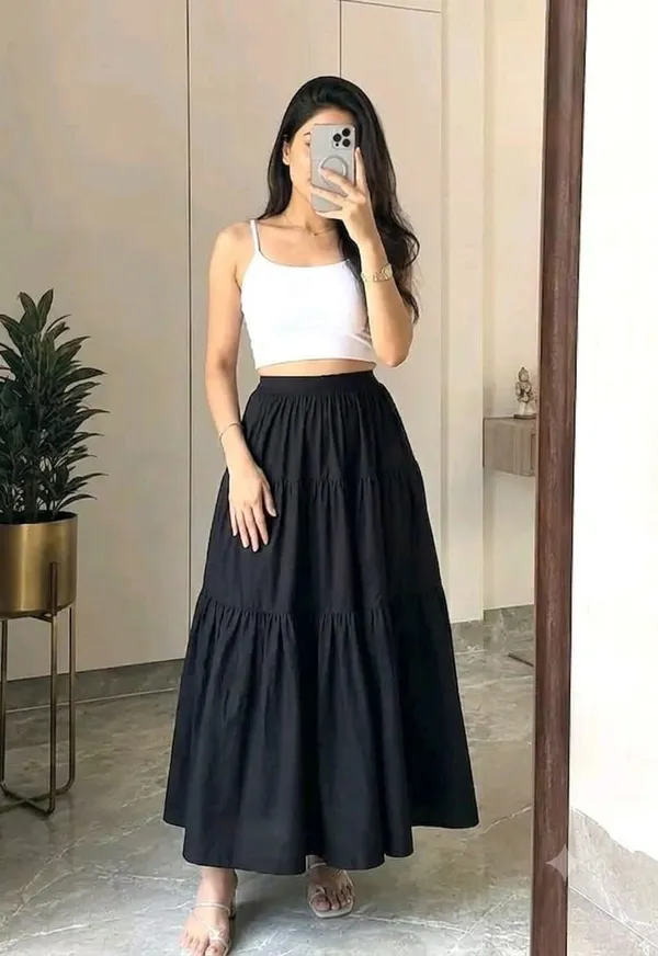 Black_Rayon_Gathered_Tiered_Maxi_Skirt_For_Women