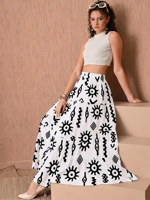 White_Rayon_Printed_Flared_Maxi_Skirt_For_Women