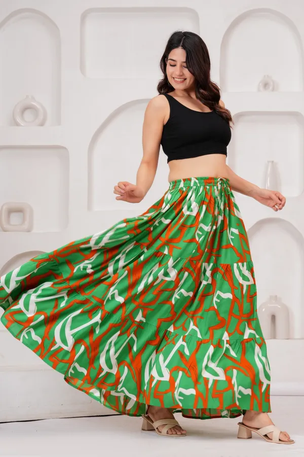 Green_Rayon_Printed_Flared_Maxi_Skirt_For_Women