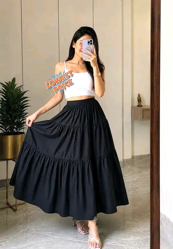 Black_Rayon_Gathered_Tiered_Maxi_Skirt_For_Women