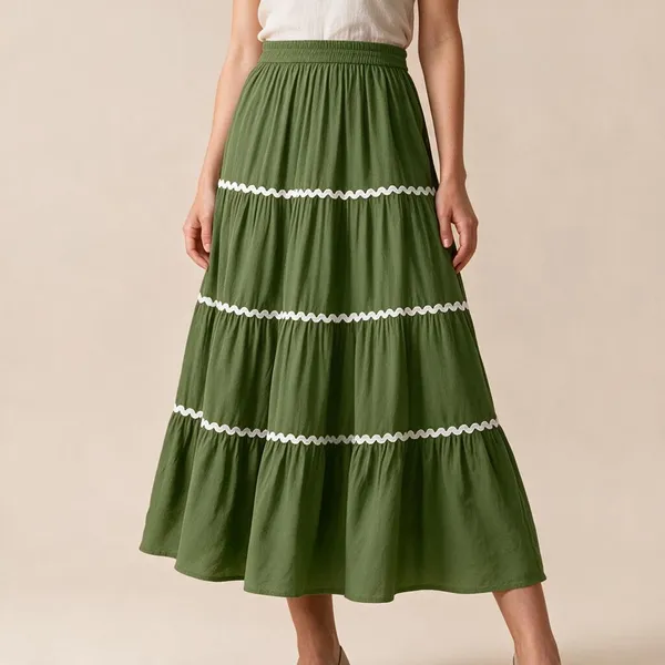 Green_Rayon_Tiered_Flared_Maxi_Skirt_For_Women