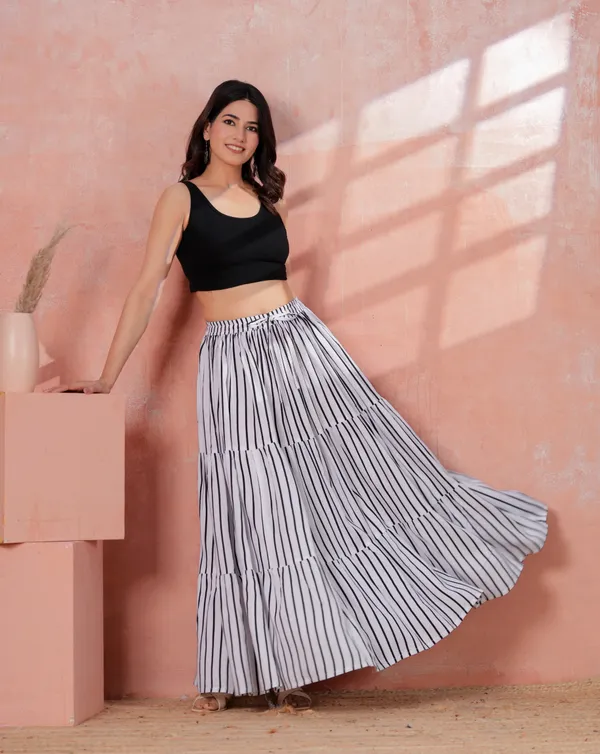White_Rayon_Striped_Flared_Maxi_Skirt_For_Women