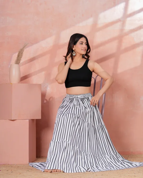 White_Rayon_Striped_Flared_Maxi_Skirt_For_Women