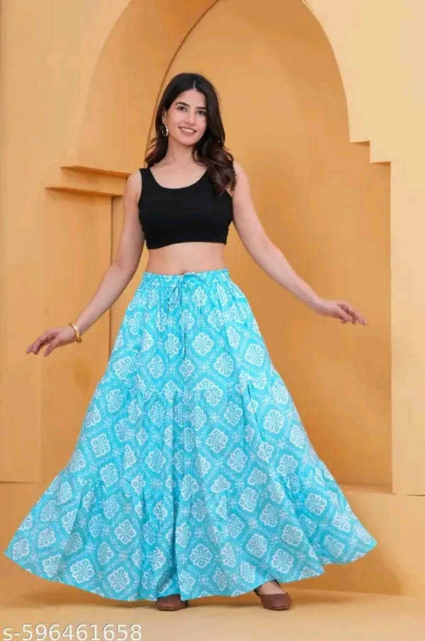Turquoise_Rayon_Printed_Flared_Maxi_Skirt_For_Women