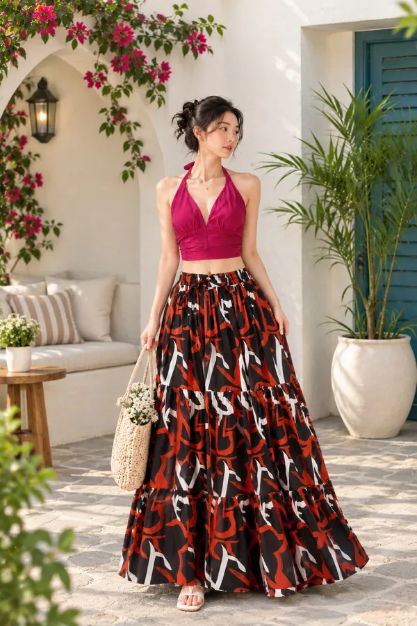 Multicolor_Rayon_Printed_Halter_Crop_Top_And_Maxi_Skirt_Set_For_Women