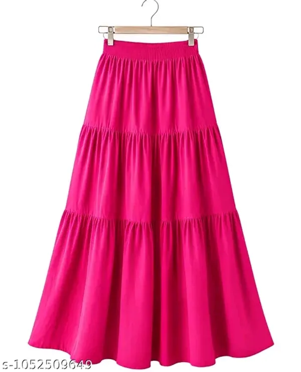 Pink_Rayon_Tiered_Flared_Maxi_Skirt_For_Women