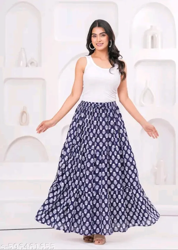 Navy_Rayon_Leaf_Print_Flared_Maxi_Skirt_For_Women