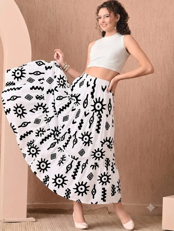 White_Rayon_Printed_Flared_Maxi_Skirt_For_Women