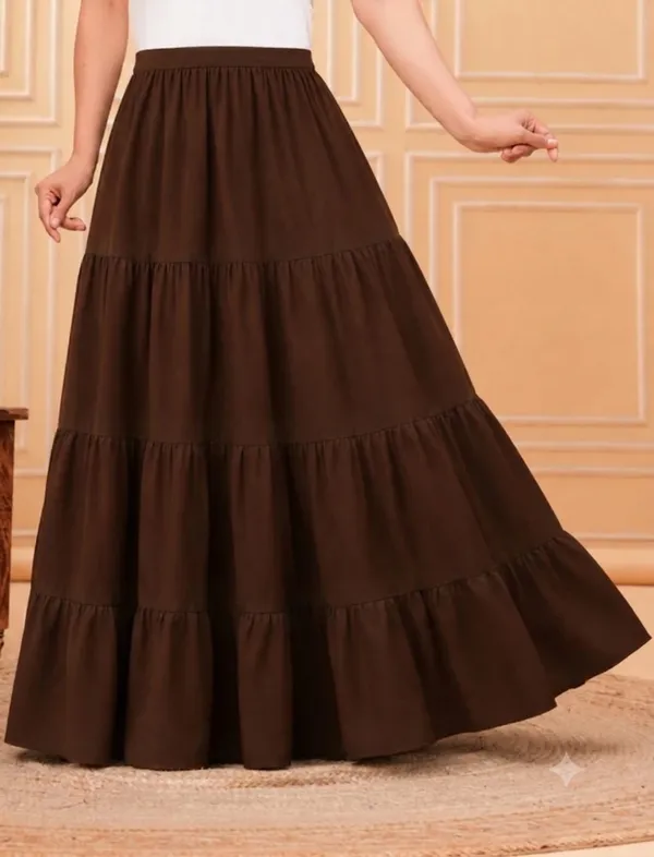 Brown_Rayon_Tiered_Flared_Maxi_Skirt_For_Women