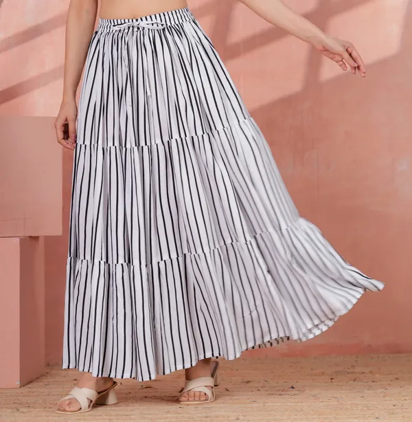White_Rayon_Striped_Flared_Maxi_Skirt_For_Women