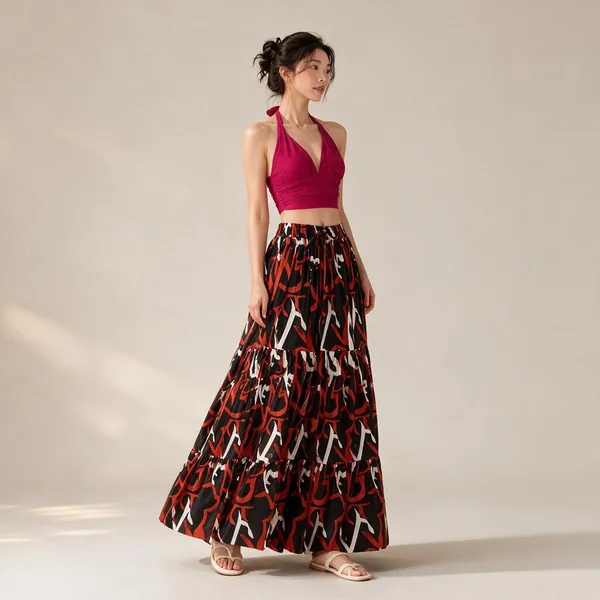 Multicolor_Rayon_Printed_Halter_Crop_Top_And_Maxi_Skirt_Set_For_Women