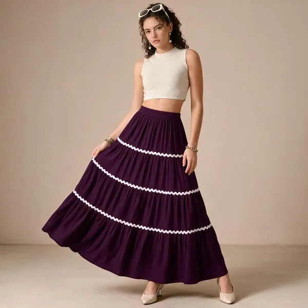 Purple_Rayon_Tiered_Flared_Maxi_Skirt_For_Women
