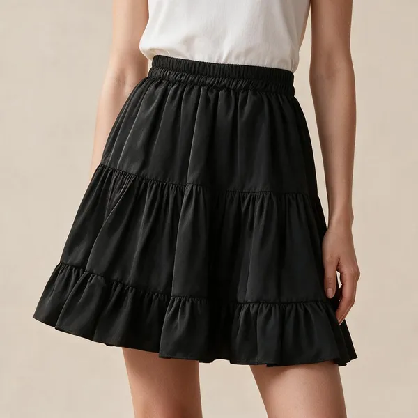 Black_Rayon_Tiered_Mini_Skirt_For_Women