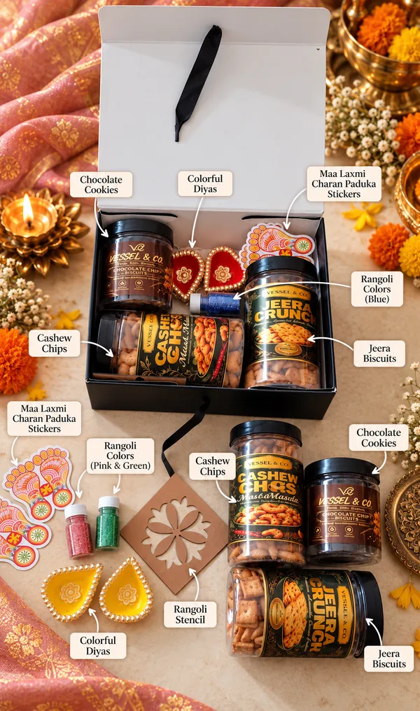 Diwali_Festive_Gift_Hamper_With_Cookies_Diyas_And_Rangoli_Kit