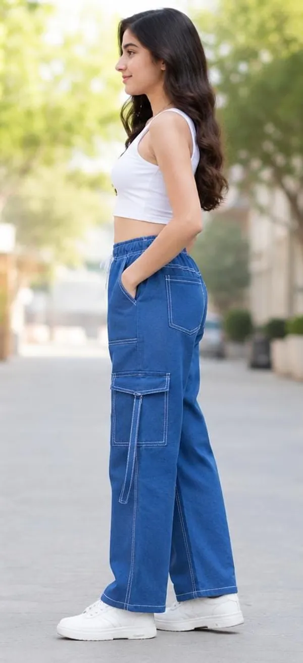 Blue_Denim_Wide_Leg_Cargo_Pants_for_Girl