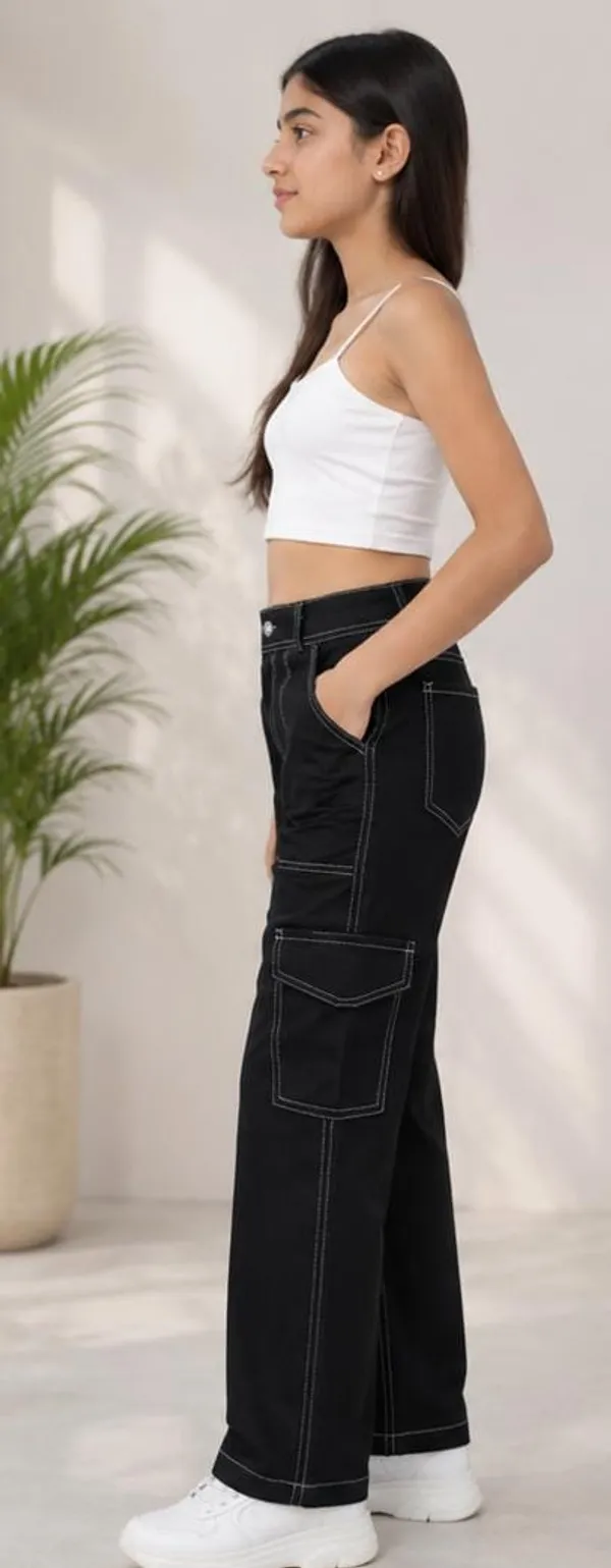 Black_Denim_Wide_Leg_Cargo_Pants_for_Girl