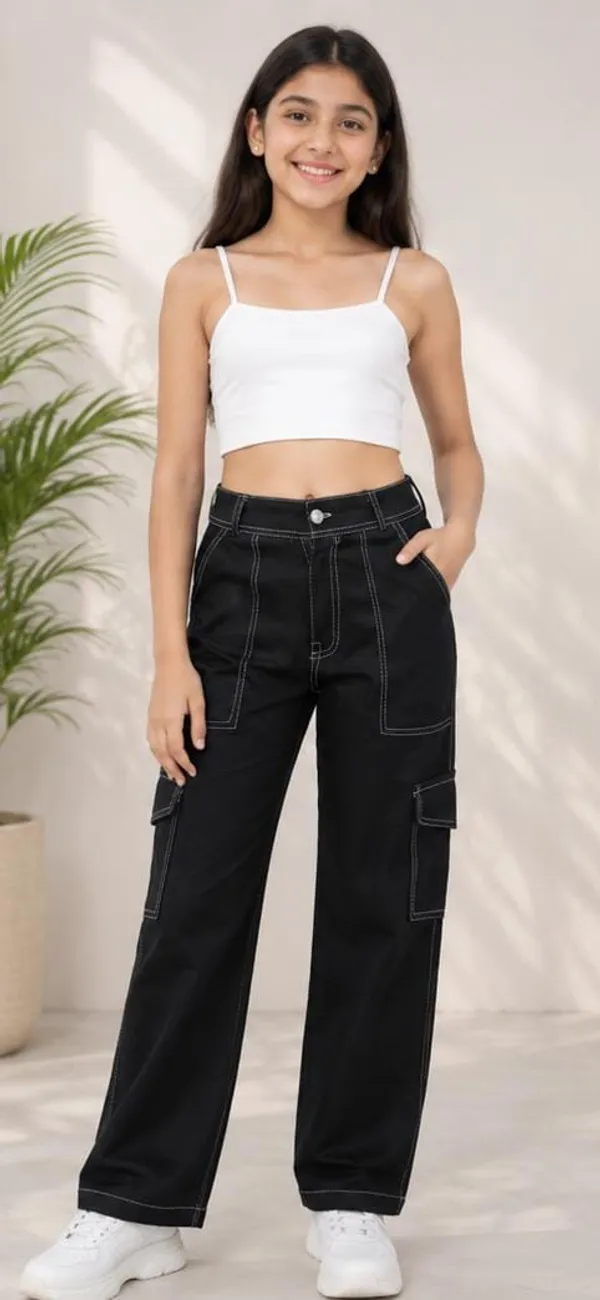 Black_Denim_Wide_Leg_Cargo_Pants_for_Girl